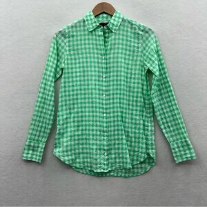 J. Crew Women’s 00 Boy Fit Green White Gingham Check Long Sleeve Button Up